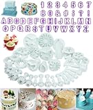 Flower Fondant Cutters,73Pcs Cake Cookie Cutter Plunger Sugarcraft Alphabet Letters Decorating Tools,Sunflower Rose Leaf Butterfly Heart Star Carnation Hollow Calyx Cutter Molds,Icing Modelling Kit