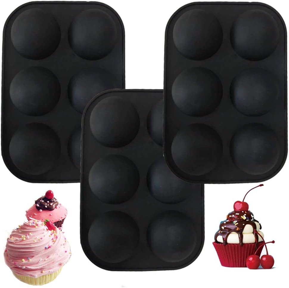 3 Pack Silicone Mold for Hot Chocolate Bomb,Half Sphere Baking Mold for Making Chocolate, Cake, Jelly, Dome Mousse,Handmade Soap (Black)