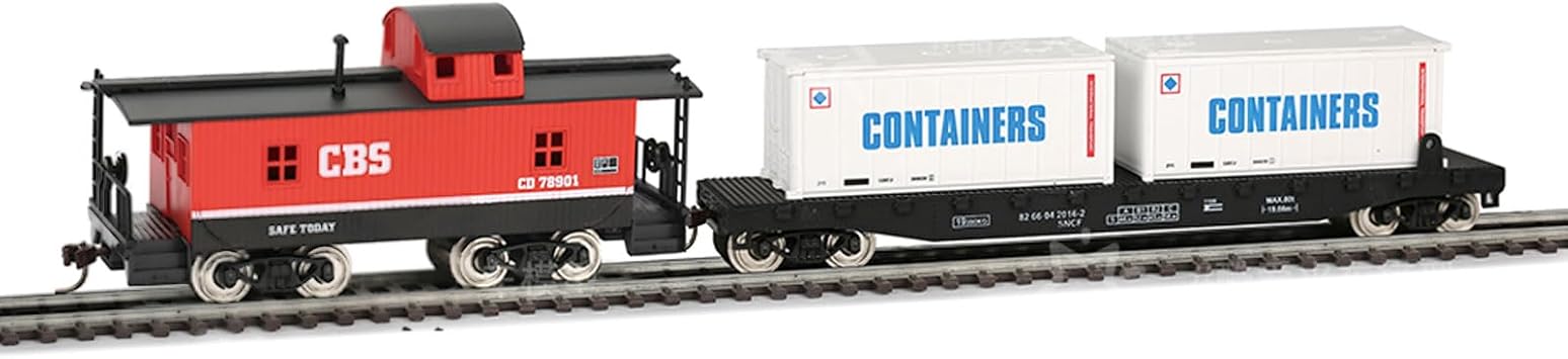 HO Scale 187 Model Train Freight Car Set, Railway Sand Table Model Accessories, Guard Cars and Container Freight Cars, 12.6 Inches, Red and White, Adult Collectors