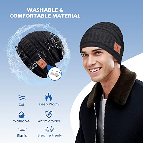 Eastpin Black Bluetooth Beanie Hat - Music Mens Beanies With Wireless Headphones And Speakers For Adults, Unisex Sloughy Winter Running Hat For Women, Knit Fleece Lined Skull Cap For Teens, Boy, Girls #TOP4