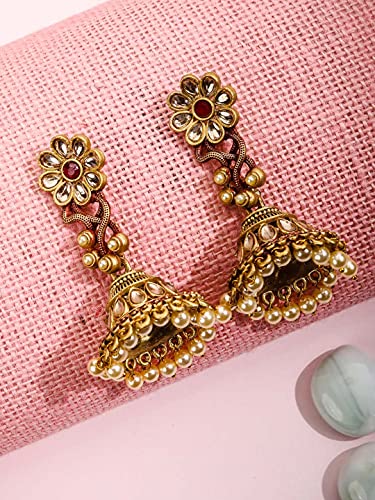 Kundan Beads Plated Floral Jhumka Earring