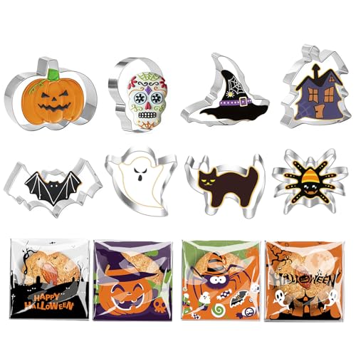 THXFUNAREA 8 peças moldes bolachas Halloween, moldes de bolachas Halloween aço inoxidável - abóbora, morcego lago, chapéu de bruxa, gato, fantasma