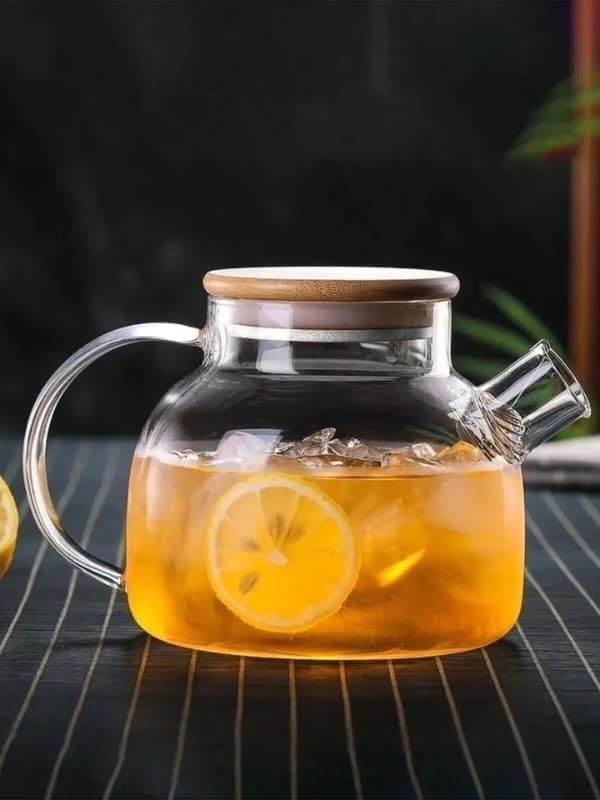 Deconox Vakuum-Bambusdeckel, hitzebeständige Borosilikatglas-Teekanne mit Sieb (1000 ML) | Teekanne. Deconox Vakuum-Bambusdeckel Borosilikatglas-Teekanne – Teekanne mit Sieb und hitzebeständig (1000 ML)