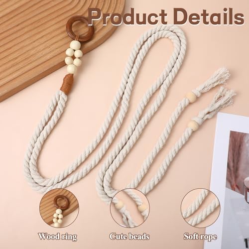 Rope Belt, Tassel Braided Boho Belt with Wooden Beads Skinny Macrame Belts for Dresses Skirts Tunics3