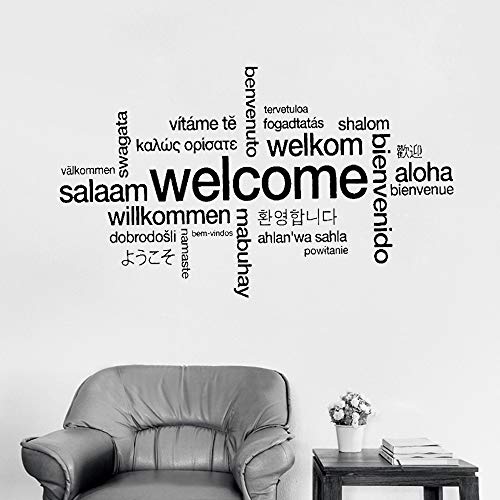 Dxling Welcome Sign Many Languages Wall Sticker Decal Art Vinyl Mural Restaurant Shop Glass Murals Lc415 (Black) #TOP29