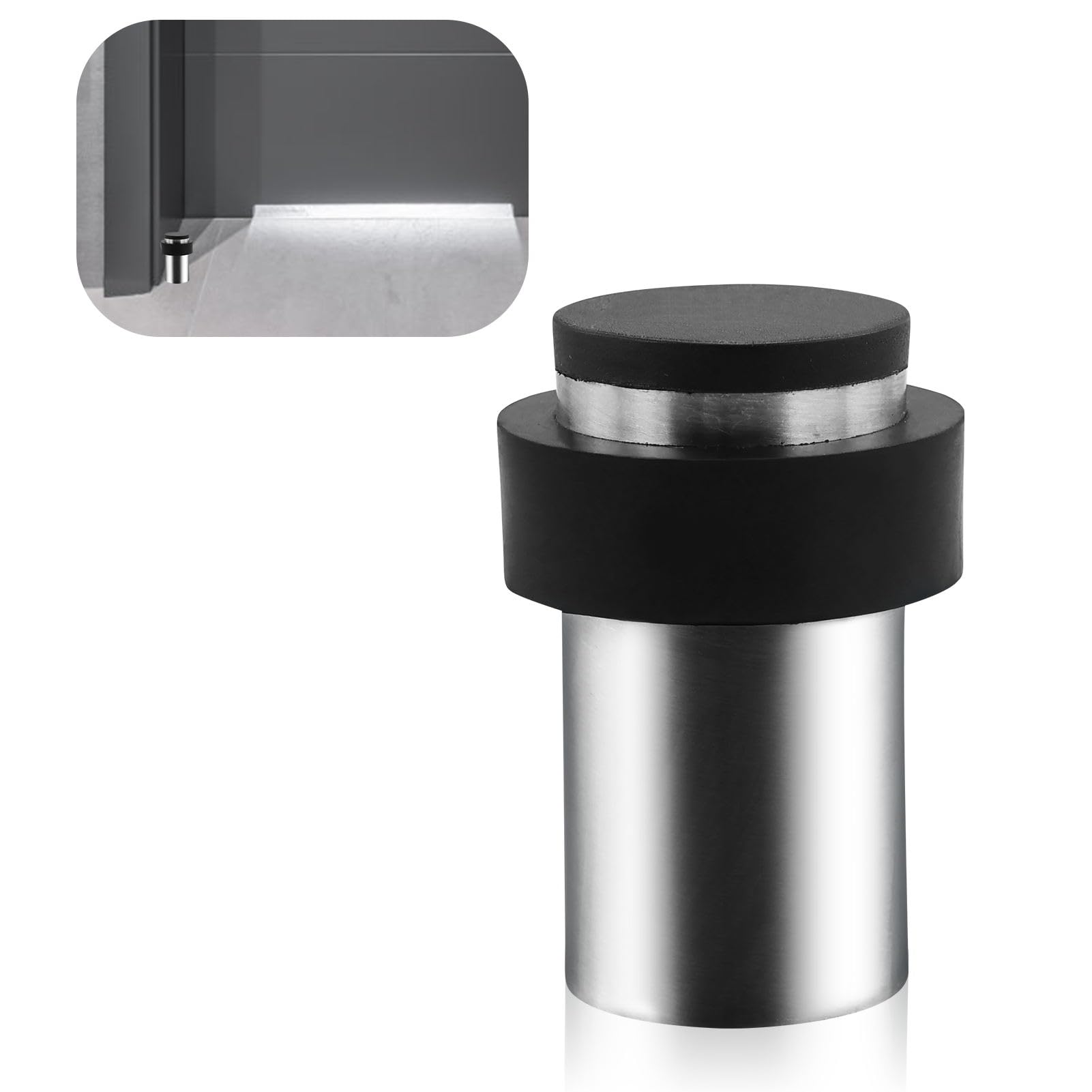 Szcxdkj Silver Door Stops, Floor Wall Mounted Door Stopper Heavy Duty Stainless Steel Doorstop Modern Tall Door Stop With Sound Dampening Rubber Bumper Floor Door Stoppers For Skirtings, 1Pack
