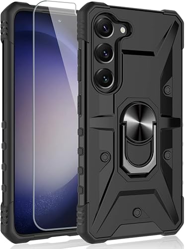 SYONER Funda para Samsung Galaxy S23 Plus, a prueba de golpes, con soporte de anillo giratorio integrado + protector de pantalla de vidrio templado
