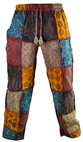 Gheri Paisley Patch Cotton Hemp Printed Casual Funky Striaght Trousers