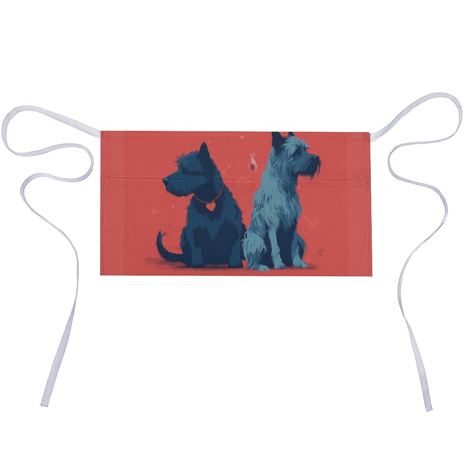 KLWQR Two Bourbon Terriers Server Aprons Waterproof Adjustable Waiters Apron Half Apron With 3 Pockets Kitchen Restaurant Short Apron for Women Men