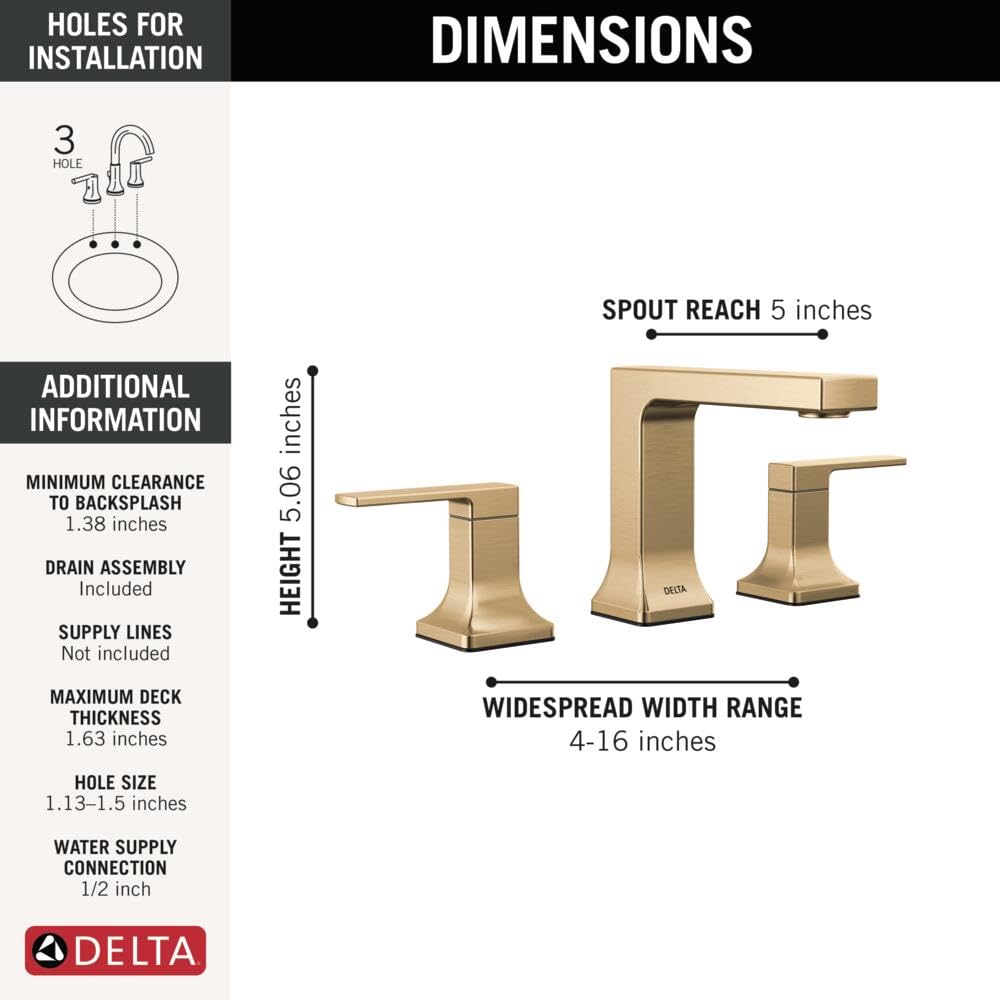 Delta Faucet Velum Widespread Bathroom Faucet 3 Hole, Gold Bathroom Sink Faucet, 2 Handle Bathroom Faucet, Bath Faucet - Image 3