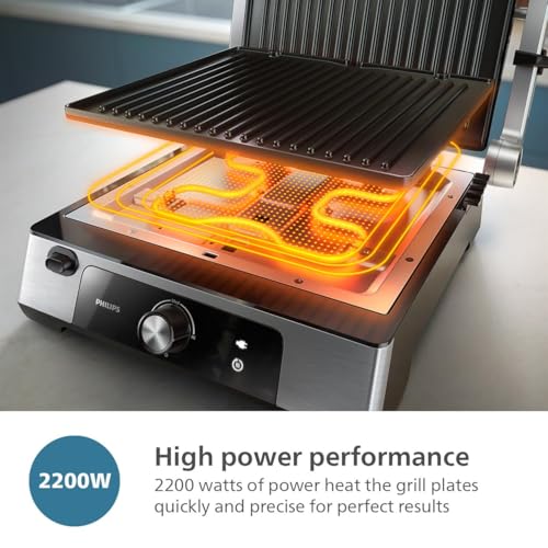 Philips Contact Grill - Adjustable temperature. Large grill surface and High Power performance. Removable Non-stick Plates and grease tray. (HD6301/90), Black - Image 4