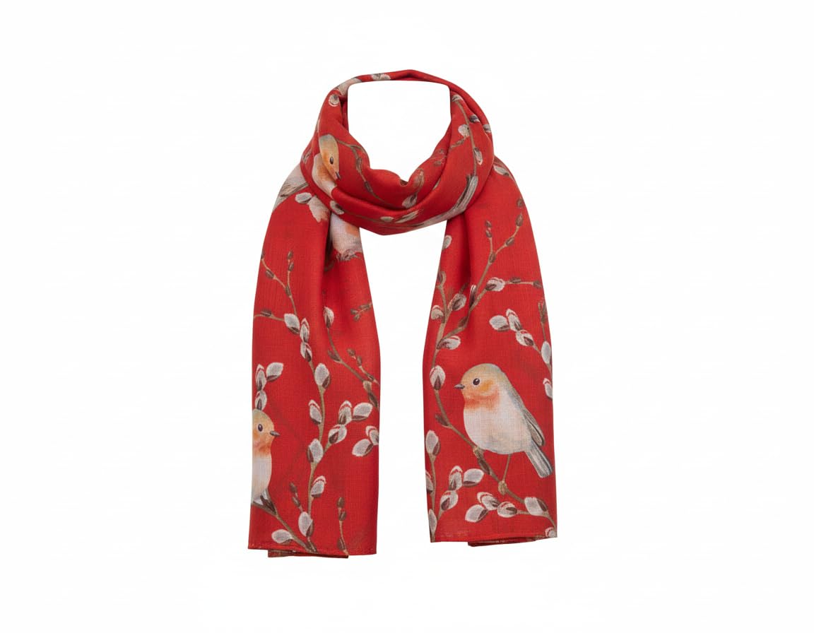 London Scarfs Women's Red S Fashion Butterfly Print Long Scarves Floral Neck Scarf Shawl (Red)