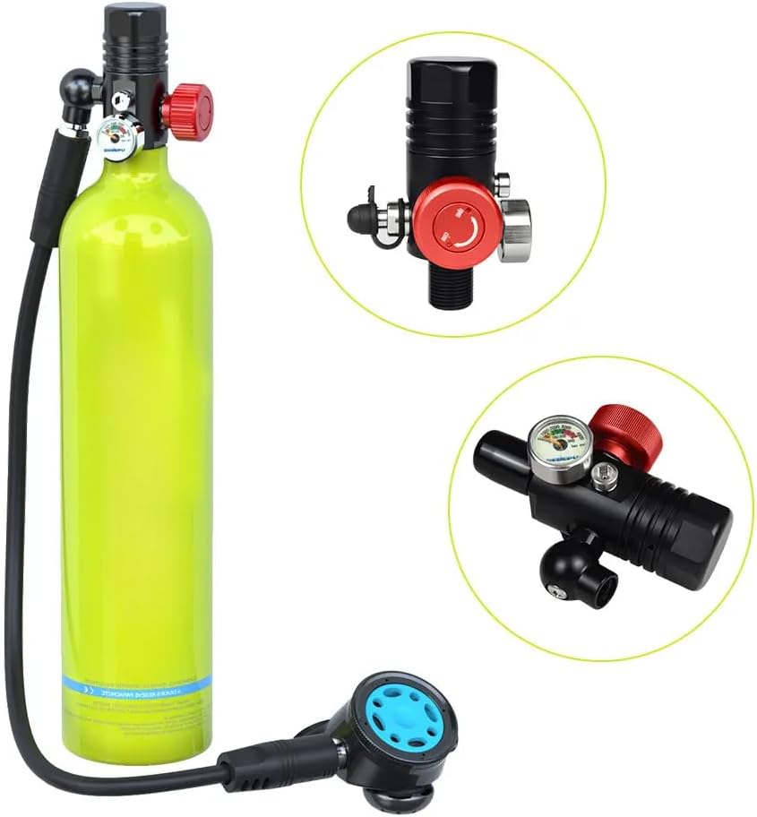 GOYOJO Mini Scuba Tank 1L Diving Tank - 15-20 Minutes Underwater Breathing, Portable Diving Kit with Breathing Mask & Regulator, Durable Outdoor Diving Equipment