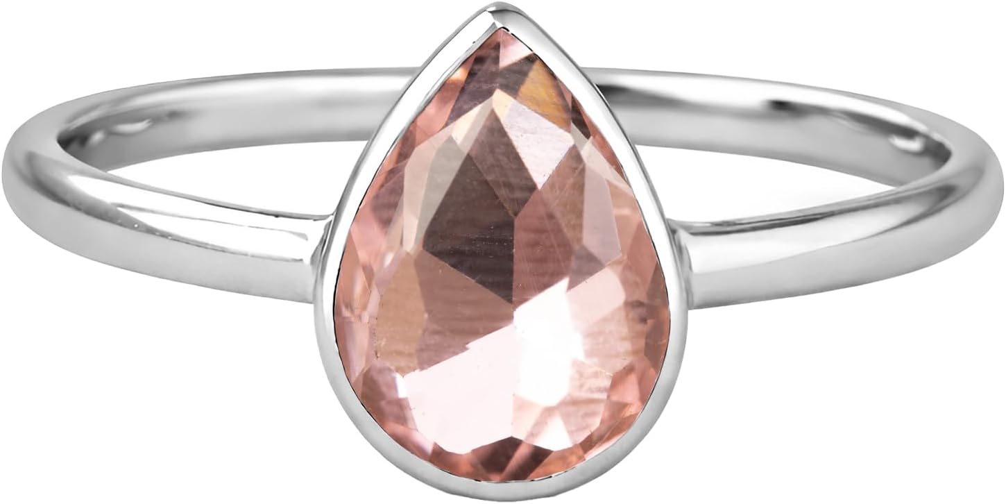 Rhodium Plated 925 Sterling Silver Rhinestone Ring for Women | Handmade Bezel Set Raindrop Triangle Crystal Jewelry | Color Inspired Faceted Stone Ring Collection | Elegant Gift