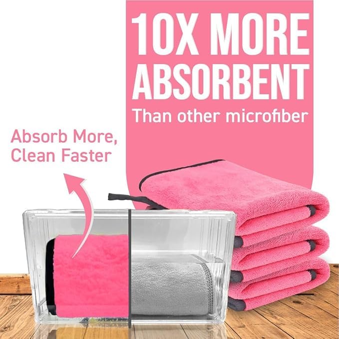 Image of Btag Microfiber Cleaning Cloth, 40x60 cms 600 GSM | Highly Absorbent,Lint and Streak Free, Multi-Purpose Wash Cloth for Kitchen,Car,Window,Stainless Steel,Silverwear(Pink 40x60cms) Pack of 3
