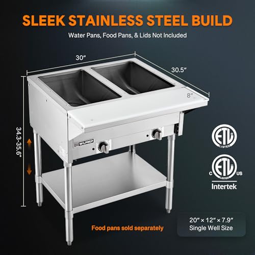 wilprep 2 well commercial food warmer 1000w electric steam table with 834 cutting board amp storage shelf 3034 stainless steel steam table food warmer with knob control for catering buffets restaurants