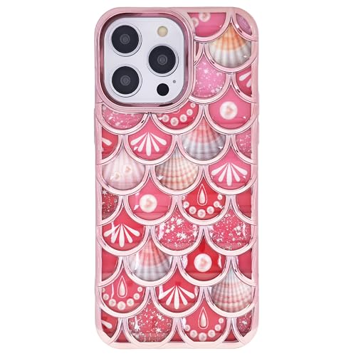 DMaos Funda para iPhone 15 para niña, funda de sirena 3D, 2 piezas con patrón de purpurina/concha, bonita para iPhone 15 de 6.1 pulgadas, color rosa