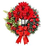 ROSE&BEE 40CM Guirnalda de Navidad con Adornos de Frutas de batería, decoración navideña iluminada de Picea para Puertas
