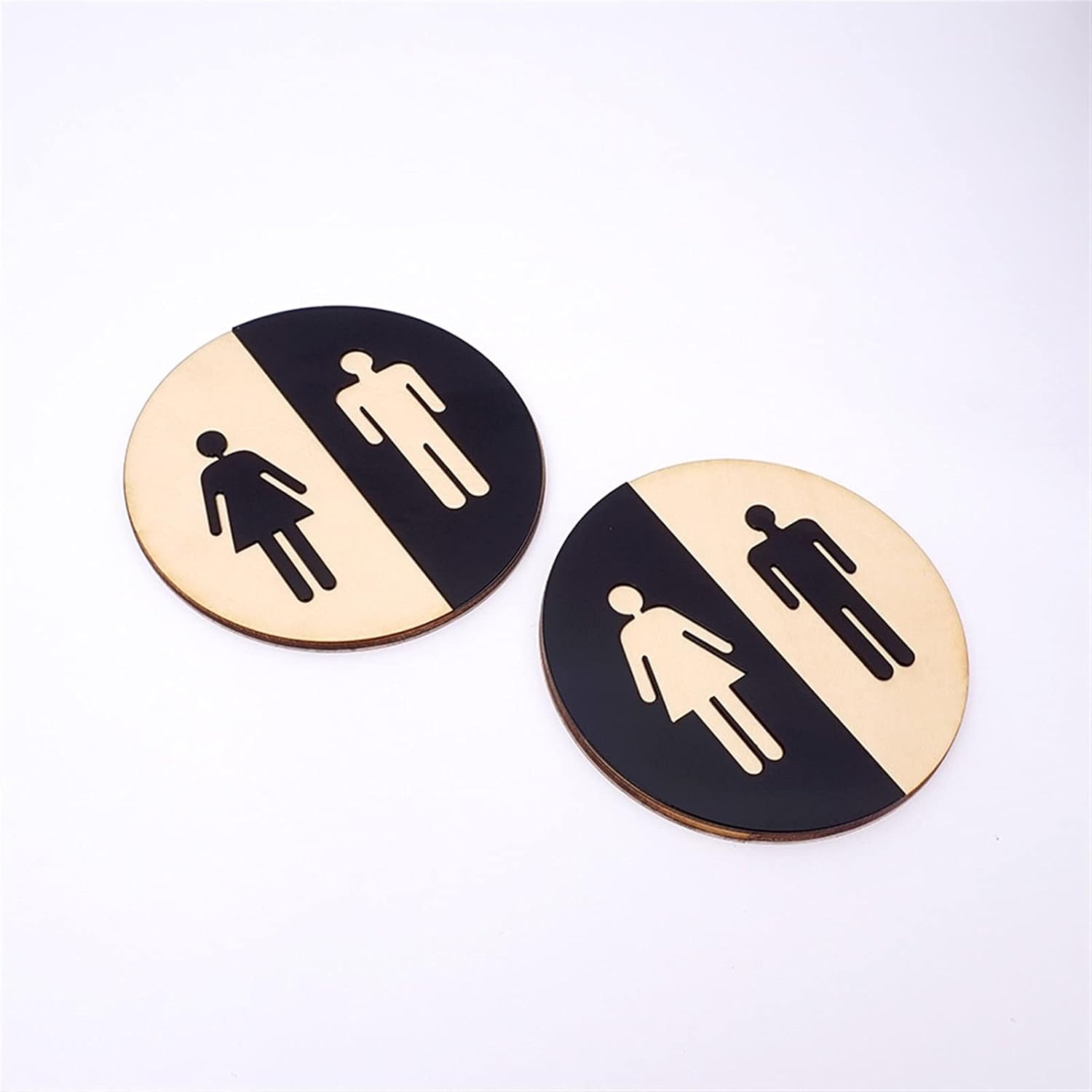 Toilet Sign 1 Piece Round Toilet Door Panel Men Women Wooden Bathroom Toilet Acrylic 3D Black Mirror Surface Wall Sticker (Style A 12 x 12 cm)