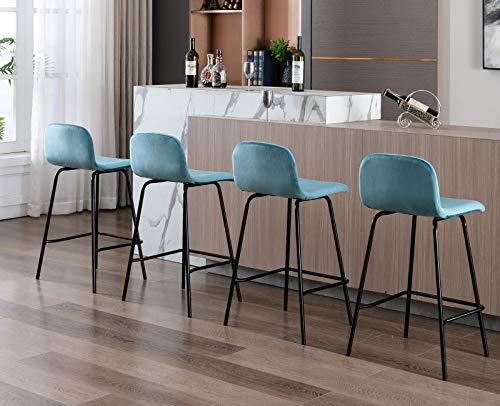 Guyou Modern 25.8\" Kitchen Stools Slipper Chair Set of 4, Upholstered Velvet Counter Height Stools Armless with Low Back and Metal Footrest,Blue - Thumbnail 3