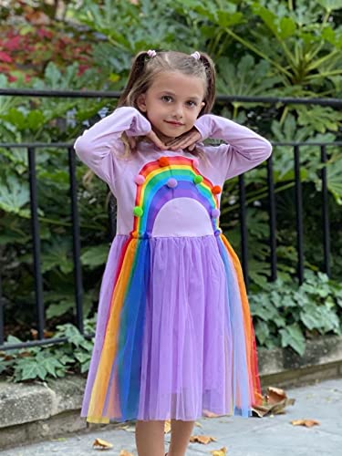 Girls Dress Long Sleeve Girl Rainbow Birthday Tulle Dresses Fall Winter Outfit 3-7 Years3