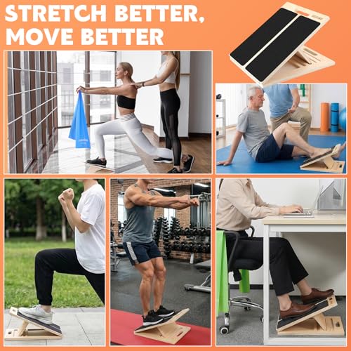 Image of Portable Slant Board for Calf Stretching, Adjustable Wooden Calf Stretcher Incline Board, Calf Stretch Board for Squats Leg Knees Heel Ankle Stretching