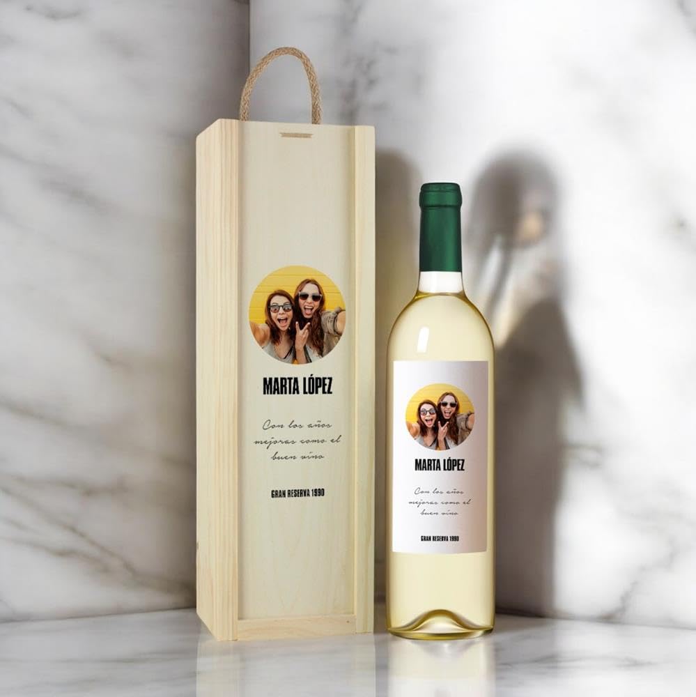 Botella de Vino Personalizada Caja Regalo Pareja San Valentín Cumpleaños Blanco Verdejo 1 Botella