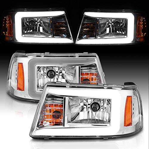 AmeriLite for 2001-2011 Ford Ranger LED Tube Chrome Replacement Headlights w/Corner Lamp Set - Passenger and Driver Side