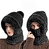 2026 New 3 in 1 Beanie Hat For Women, 3 in 1 Beanie Hat with Scarf and Mask Fall Winter Warm Knitted Ski Scarf and Mask Set (Black)