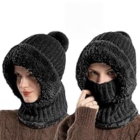 2026 New 3 in 1 Beanie Hat For Women, 3 in 1 Beanie Hat with Scarf and Mask Fall Winter Warm Knitted Ski Scarf and Mask Set (Black)