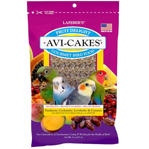 LAFEBER'S Fruit Delight Avi-Cakes Pet Bird Food, Made with Non-GMO and Human-Grade Ingredients, for Cockatiels Conures Parakeets (Budgies) Lovebirds (8 oz Pack of 1)