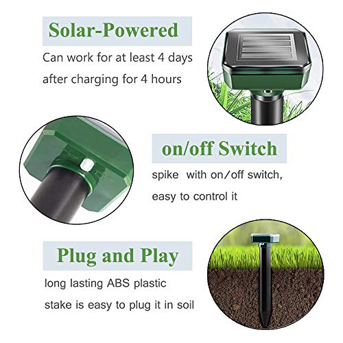 image for CUAU Solar Sonic Mole Repellent,4 Pack,Ultrasonic & Solar Powered Repe