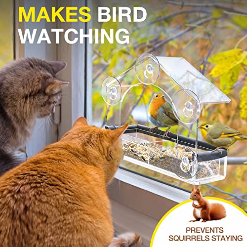 Window Bird Feeder With 5 Extra Strong Suction Cups, Acrylic Detachable Birds Feeders Tray, Transparent Outside Birdhouse For Cat Window Perch, Great Bird Watching Gifts (8.5In ×8.1In ×3.9In) #TOP2
