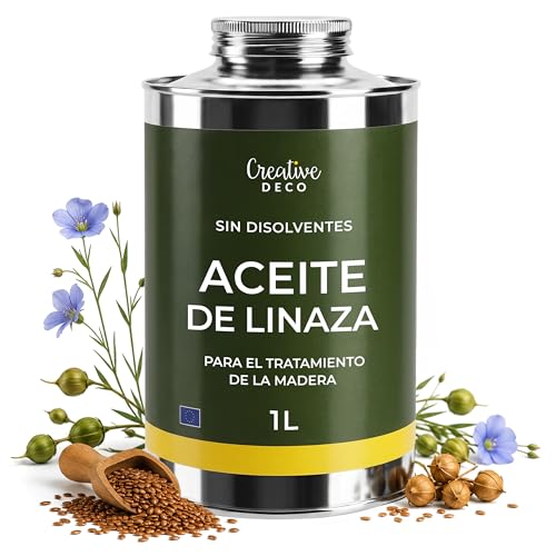 Creative Deco Aceite de Linaza para Madera 1000 ml | Aceite Incoloro para Impregnación de Madera en Interiores y Exteriores | sin Disolventes | Cuidado Protección para Muebles, Puertas y Vallas