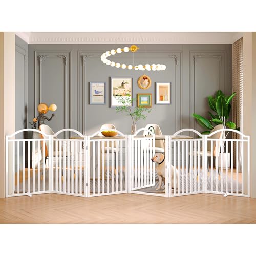 BHG Metal No-Assembly Freestanding Dog Gate with Door Walk Through, Extra Wide 144