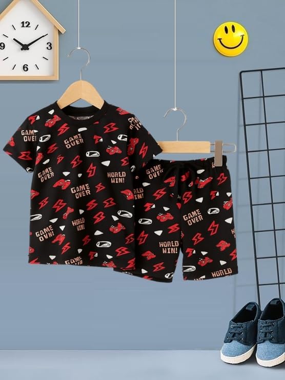 Image of UZARUS Kids Boys' Printed T-Shirt and Shorts Combo Set | Comfortable Summer Wear | Daily Casual Outfit | (Pack of 3)