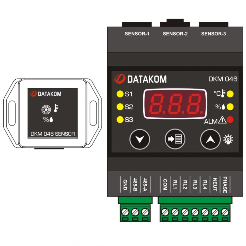 DATAKOM DKM-046 Temperature & Humidity Controller with Display, AC Power Supply