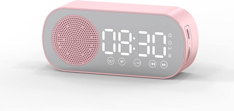 Bluetooth Speaker Alarm Clock With LED Mirror Display, Radio, Weather Forecasts - Dual Loud Alarm for Heavy Sleepers