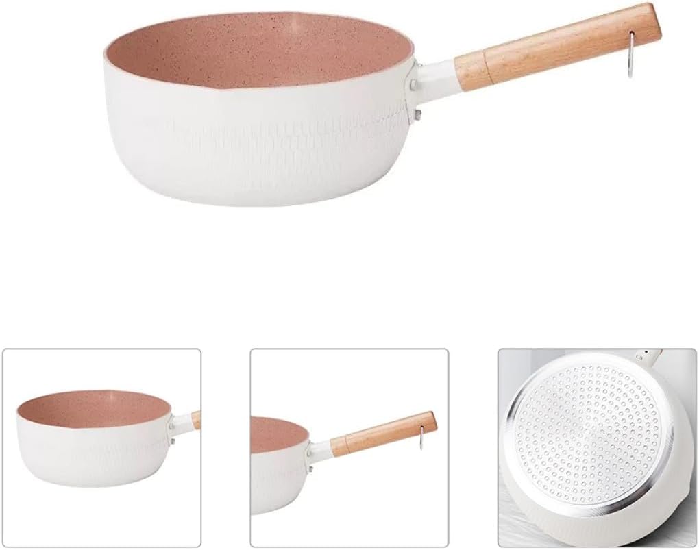 GARVALON Japanese Style Milk Pot 2.0l Small Stew Pot Soup Saucepan 18cm White for Gas and Electric Stovetop Cooking, Kitchen Cooking Accessory without Lid