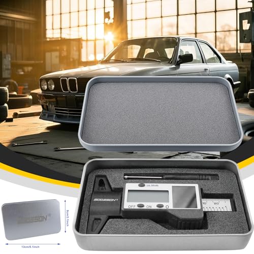 Image of GODESON Digital Tire Tread Depth Gauge, Solar & Battery Power,1 inch / 25.4mm Range, Inch /MM Display, Black Universal Tire Wear Depth Gauge for All Vehicles (Car, Truck, SUV)