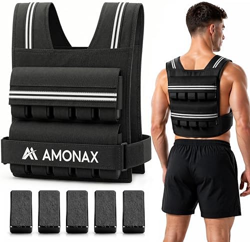 Amonax Gewichtsweste 10-30kg, Verstellbare Weighted Vest mit Reflektoren | Weighted Vest mit Reflektoren für Krafttraining, Functional Training und Home Fitness, geeignet für Damen