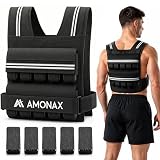 Amonax Weighted Vest for Women and Men, 10kg/20kg/30kg Adjustable Weight Vests with Reflective for Fitness Workout, Weighted Running Vest for Walking, Home Gym Strength (Black - 20kg)