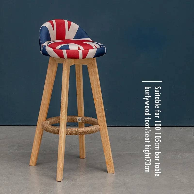 Bar Stool Modern Cafe Chair swivel 360 Degree 4 legs Dinning High Wooden Chair Restaurant Chairs (polyester UK Flag)