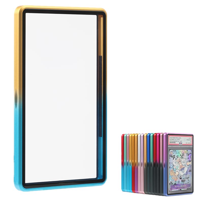 Premium Graded Trading Card Protector - 35pt PSA & CGC Slab Bumper Guard,UV & Scratch Resistant & Magnetic Closure | Aluminum Frame Card Storage Holders for Sports & Gaming (Gold+Light Blue)