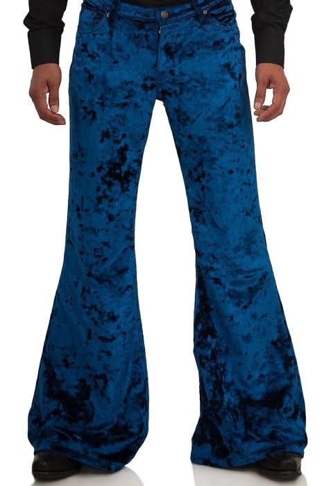 Image of Men's Velvet Relaxed Vintage 60s 70s Bell Bottom Stretch Fit Classic Comfort Flared Flares Retro Leg Disco Pants