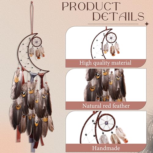 Jetec 3 Pcs Dream Catcher Moon Sun Star Design Handmade Traditional Design Craft Ornament Wall Art Hanging Home Decoration Bedroom Wedding(Brown) - Image 5