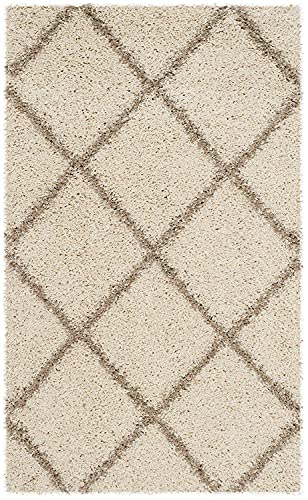 Image of Modern Anti Skid Square Shag Plush Fur Rug and Carpet for Living Room, Bedroom, Office, Area Rugs (6x6 Feet Square, Ivory & Beige)