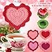Hushee 5 Pcs Valentine's Day Coasters Valentine Coffee Bar Decor Cute Handmade Heart Crochet Coaster Set with Flower Holder Soft Table Decorative Pink Red Cup Mat Gifts for Home Desk Decoration