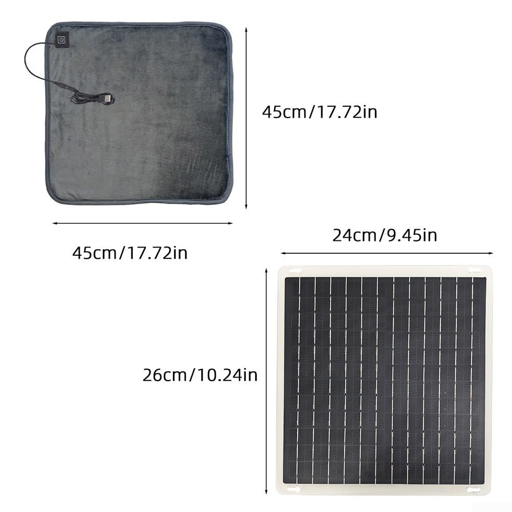 para manta Solar 10W con 3 Niveles de Calor, Térmica para portátil para Sillas y Mascotas, Calentamiento para rápido en para 3s, para ideal para Camping y Hogar, 43x43cm