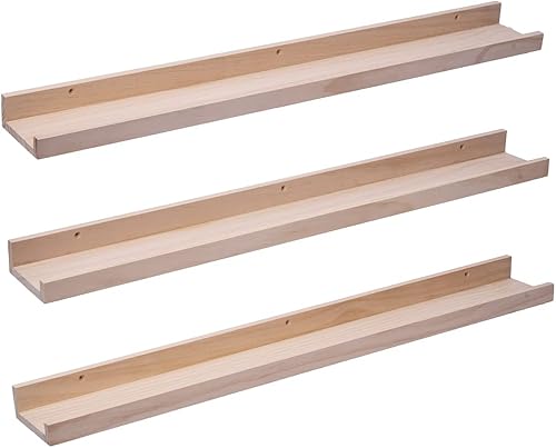 FISHFRUIT Juego de 3 estantes flotantes de madera natural de 24 pulgadas, estantes de pared para decoración del hogar, dormitorios, oficina, sala de